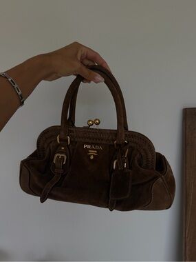 Vintage Prada Suede Designer Purse Y2k Bag (Authentic)